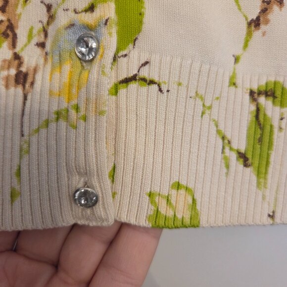 Charlotte Tarantola cream floral sheer sequined sweater size L. - Picture 5 of 6